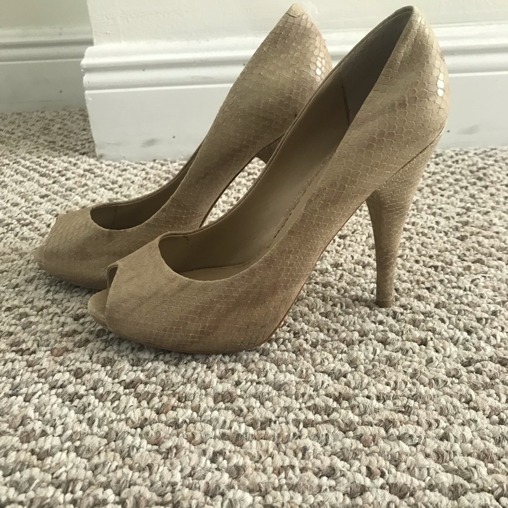 taupe color leather heels
